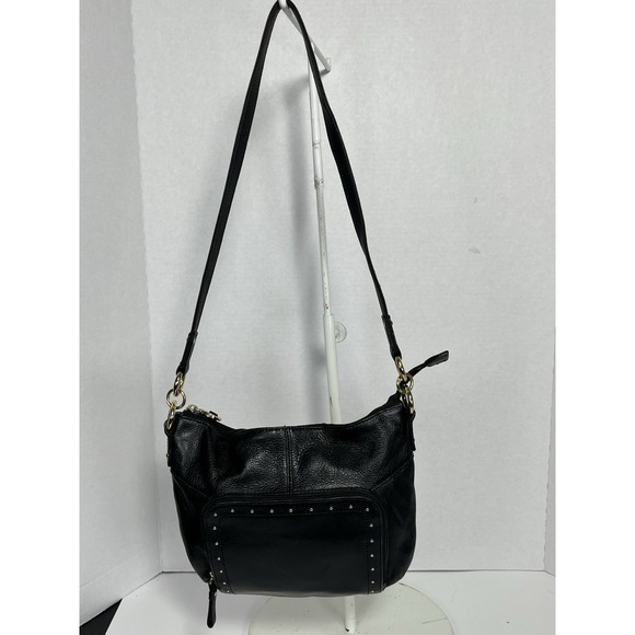 Stone Mountain Black Leather Shoulder Bag With Adjustable Buckle Strap Boho READ - Picture 1 of 16